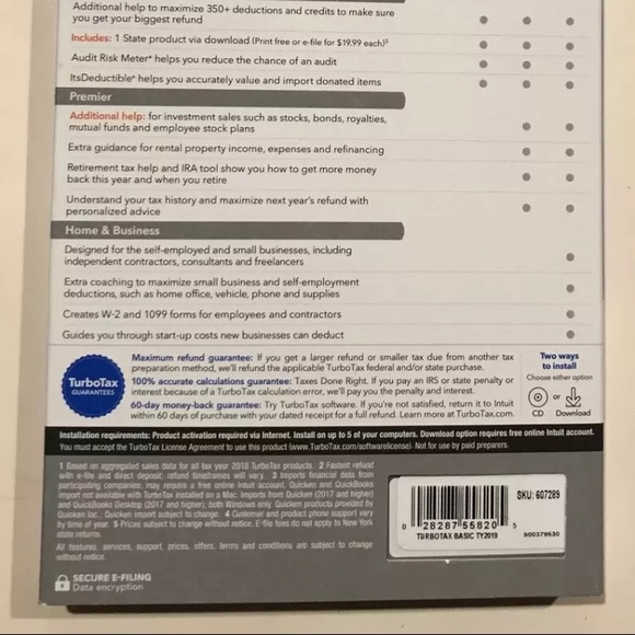 New Intuit Turbotax Basic 2019 For Windows & Mac Sealed - Picture 6 of 6